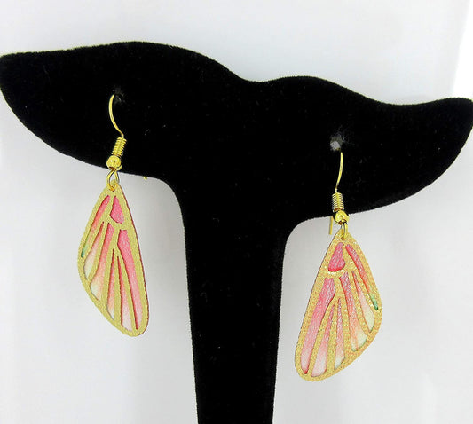 Red Orange Butterfly Wing Fabric Dangle Earrings