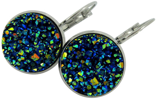 Stainless Steel Faux Druzy Stone Lever-back Drop Earrings 14mm