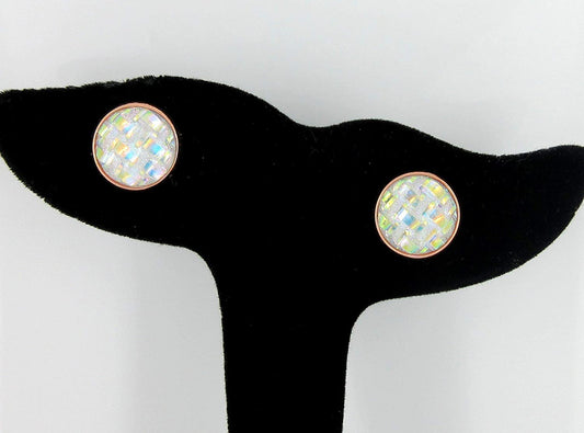 Rose Gold-tone Clear Frosted Metallic Rainbow Stud Earrings 12mm