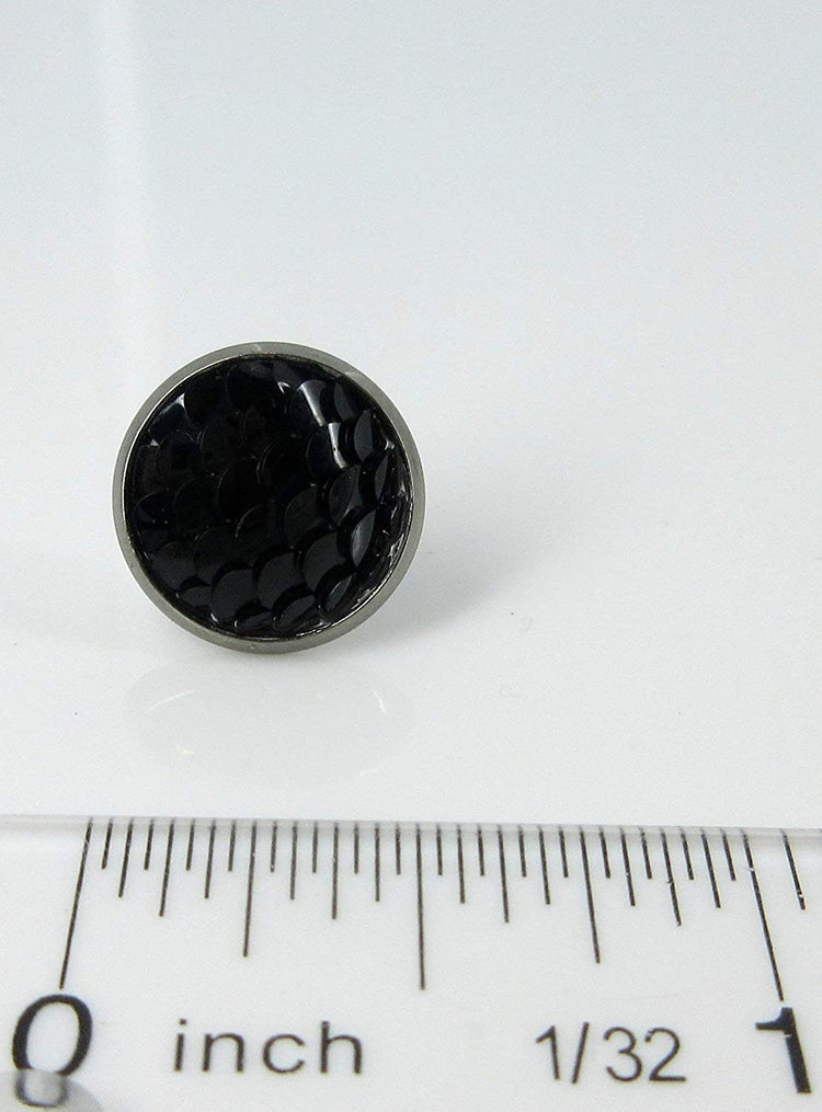 Hematite-tone Black Dragon Scale Stud Earrings 12mm Mermaid