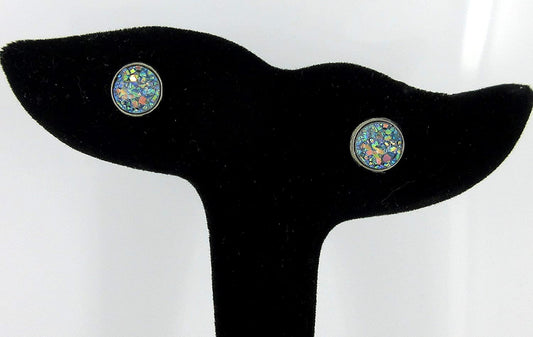 Hematite-tone Faux Druzy Stone Stud Earrings 8mm