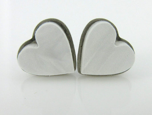 Stainless Steel Pearly White Acrylic Heart Stud Earrings 8mm