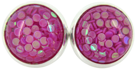 Shiny Silver-tone Iridescent Glitter Resin Stud Earrings 10mm