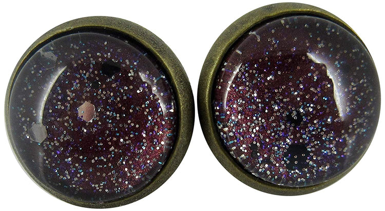 Antiqued Gold-tone Black Hole Glitter Glass Galaxy Stud Earrings Hand-painted 12mm