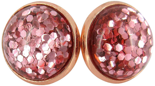 Rose Gold-tone Metallic Glitter Resin Stud Earrings 12mm