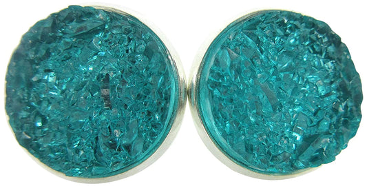 Silver-tone Carribean Blue Faux Druzy Stone Stud Earrings (8mm)