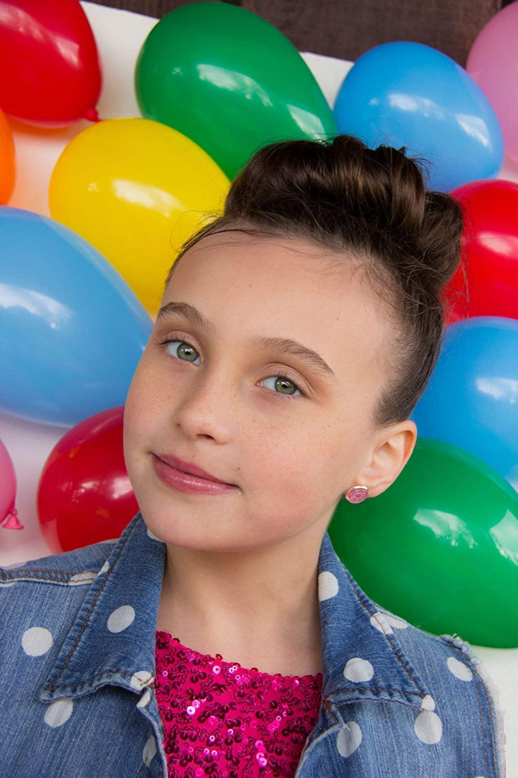 Silver-tone Pink and Purple Iridescent Glitter Glass Stud Earrings Hand-painted 12mm