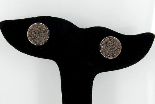 Silver-tone Brown Faux Druzy Stone Stud Earrings 12mm