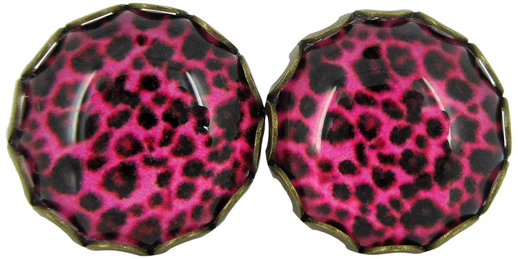 Antiqued Gold-tone Animal Print Glass Stud Earrings 12mm