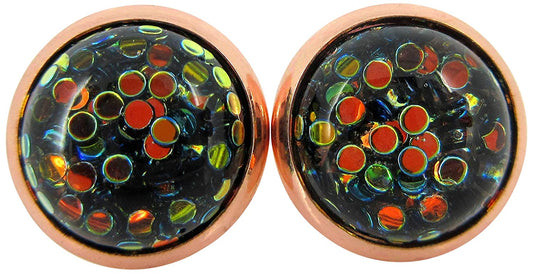 Rose Gold-tone Black and Green Iridescent Glitter Resin Stud Earrings 10mm
