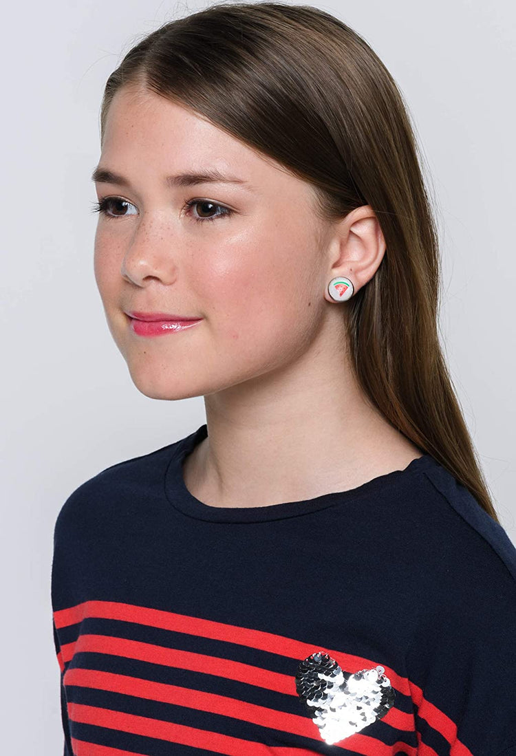 Stainless Steel Watermelon Resin Stud Earrings 12mm