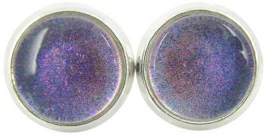 Silver-tone Pastel Purple Color Shift Glitter Glass Stud Earrings Hand-painted 8mm