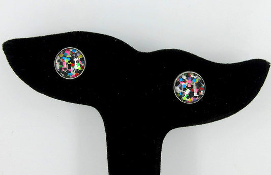 Stainless Steel Pixel Party Glitter Glass Stud Earrings Hand-painted 10mm