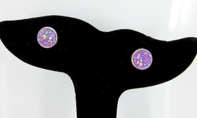 Silver-tone Lavender Purple AB Faux Druzy Stone Stud Earrings 8mm