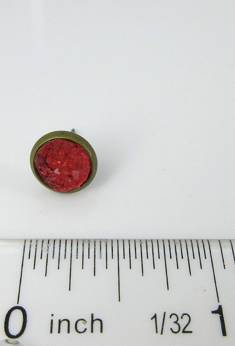 Duo Antiqued Gold-tone Red and Purple Faux Druzy Stone Stud Earrings 8mm Set