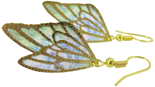 Purple and Green Butterfly Wing Fabric Dangle Earrings