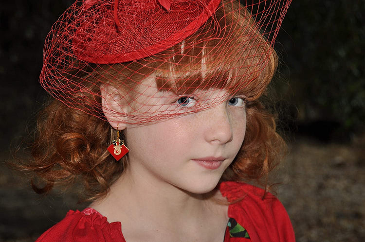 Gold-tone Red Enamel Reindeer Charm Dangle Earrings