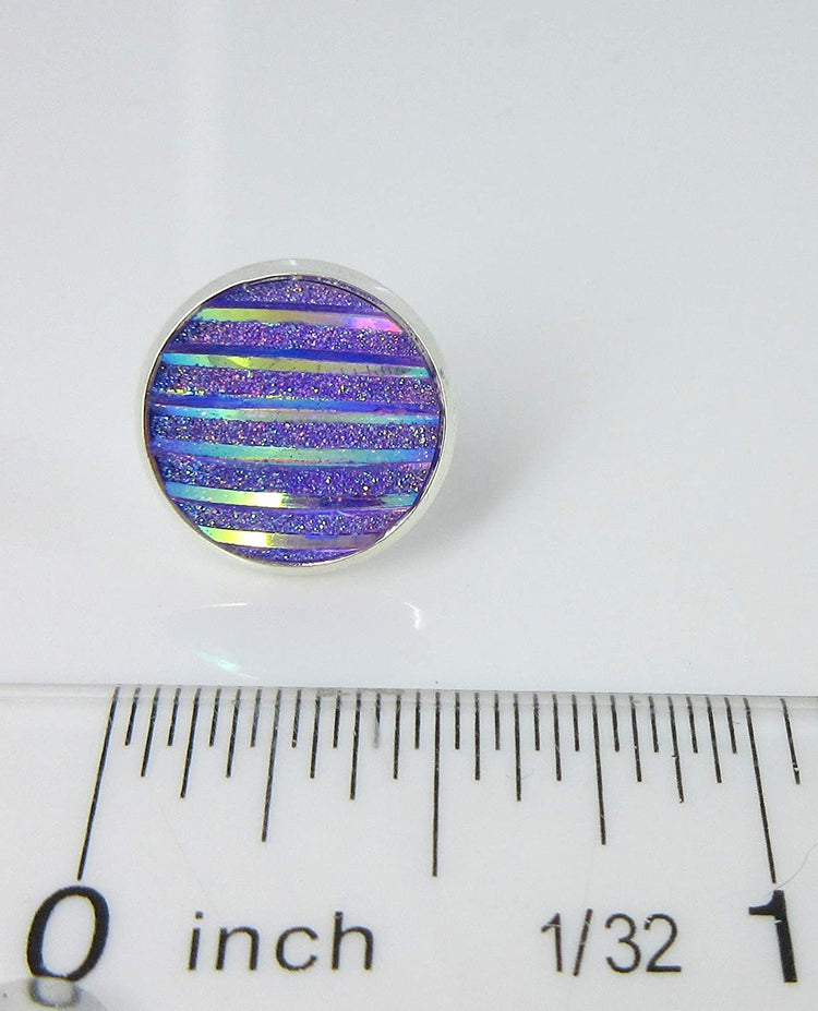 Silver-tone Lavender Purple Frosted Metallic Rainbow Stud Earrings 12mm