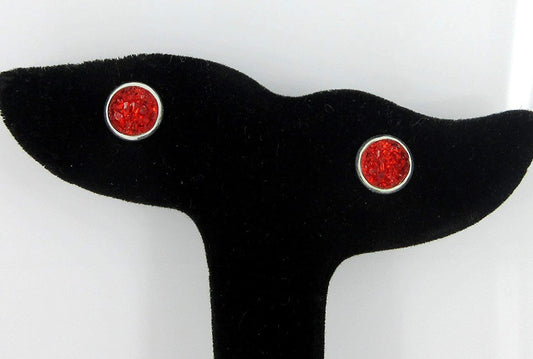 Silver-tone Red Faux Druzy Stone Stud Earrings 8mm
