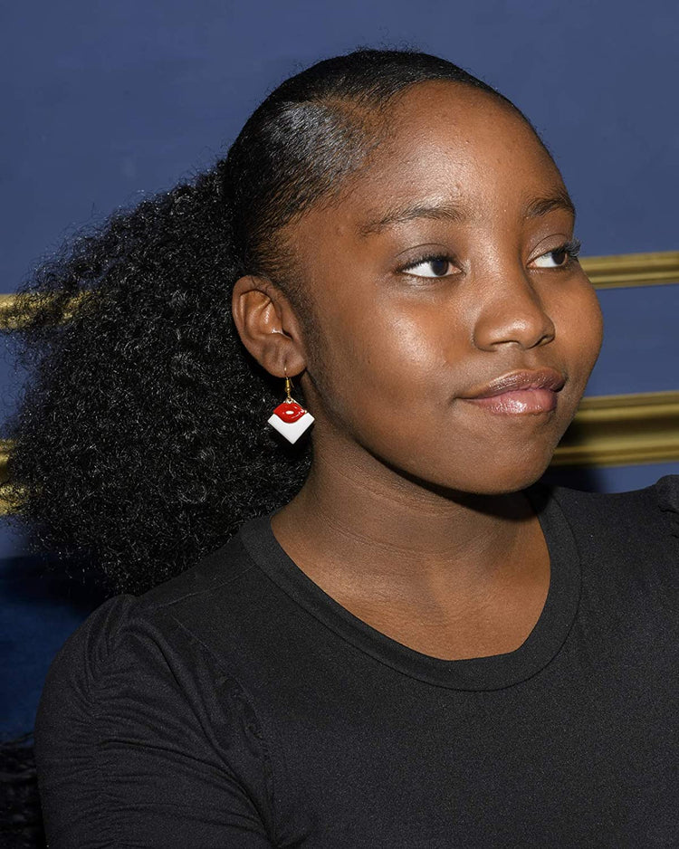 Gold-tone Enamel Lipstick and Lip Charm Dangle Earrings