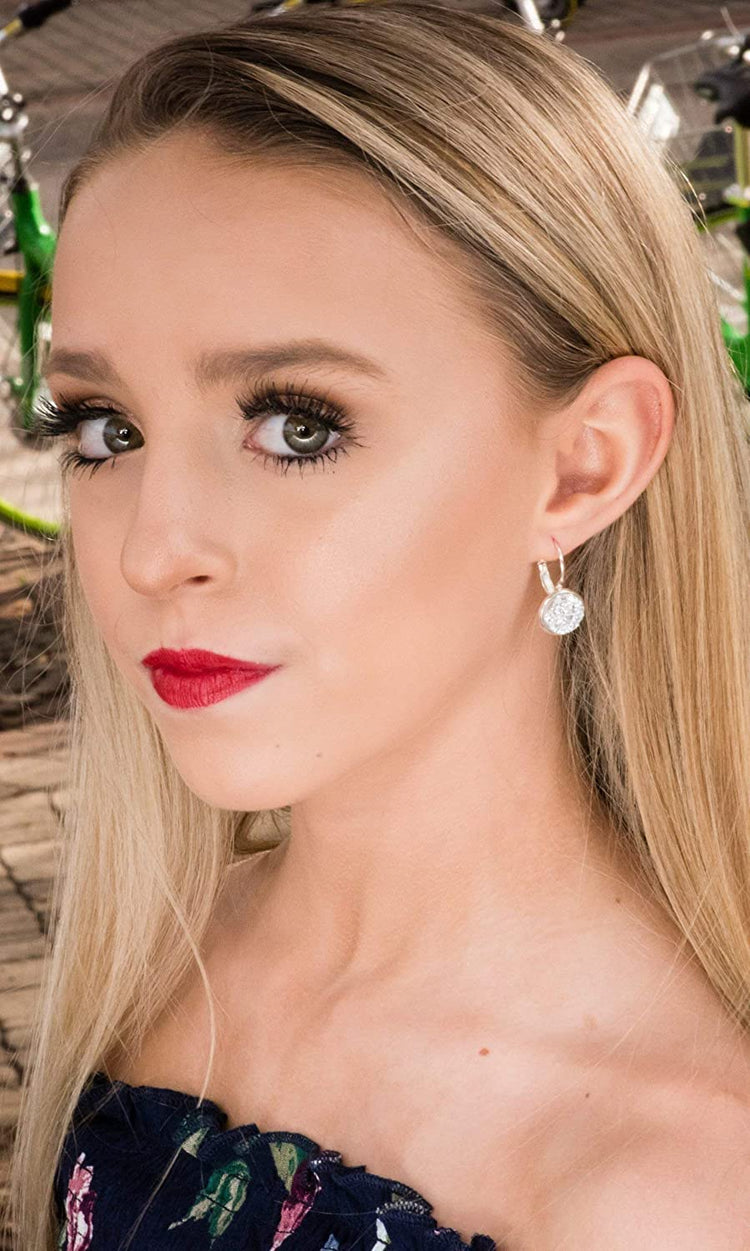 Silver-tone Metallic Faux Druzy Stone Lever-back Drop Earrings 12mm