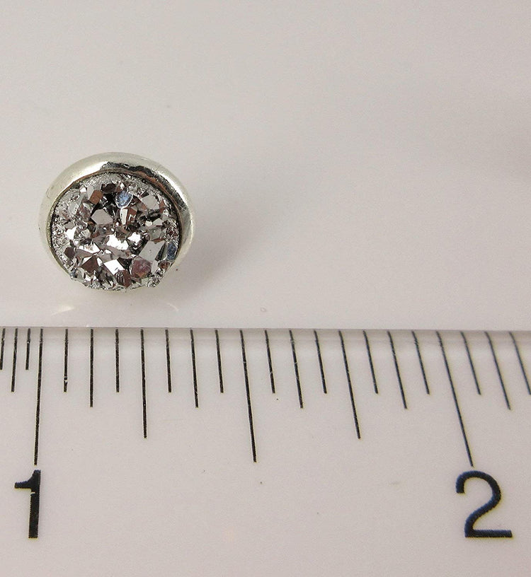 Silver-tone Metallic Faux Druzy Stone Stud Earrings 8mm