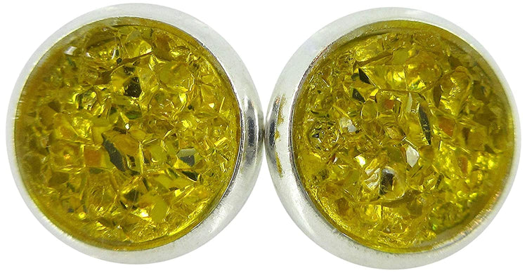 Silver-tone Yellow Faux Druzy Stone Stud Earrings