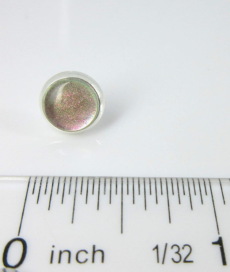 Silver-tone Pink to Green Color Shift Glitter Glass Stud Earrings Hand-painted 8mm