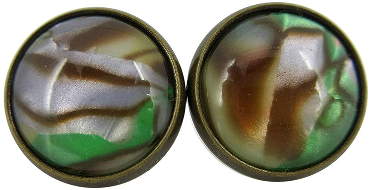 Antiqued Gold-tone Green Gray Tan Stud Earrings 12mm