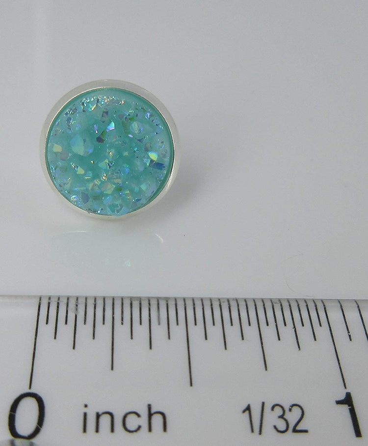 Silver-tone Pastel AB Faux Druzy Stone Stud Earrings 12mm
