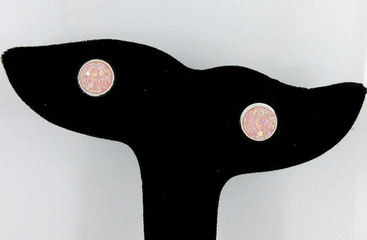 Silver-tone Ballet Pink AB Faux Druzy Stone Stud Earrings 8mm