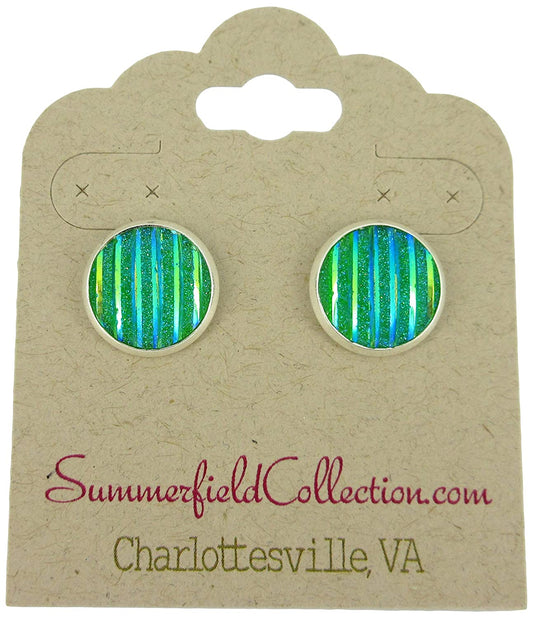 Silver-tone Green Frosted Metallic Rainbow Stud Earrings 12mm