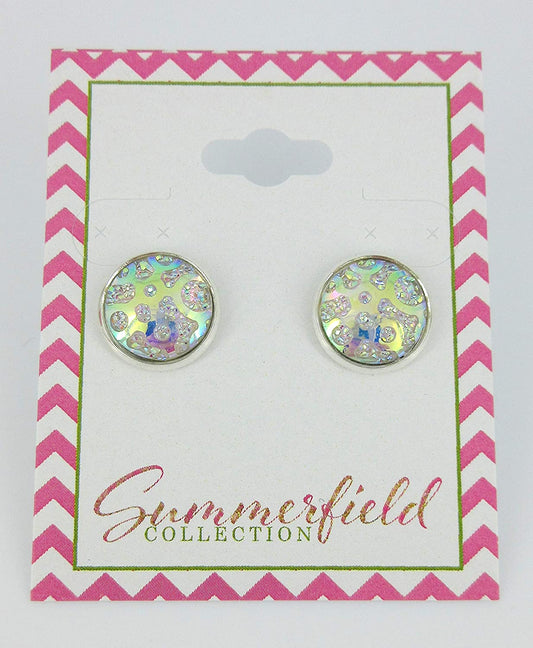 Silver-tone Clear AB Frosted Metallic Rainbow Stud Earrings 12mm