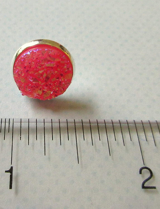 Trio Silver-tone Stud Earrings Pink Blue Faux Druzy Stone Set 12mm