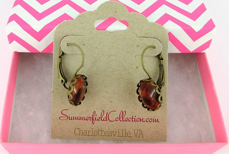 Antiqued Gold-tone Faux Tortoise Shell Resin Lever-back Drop Earrings