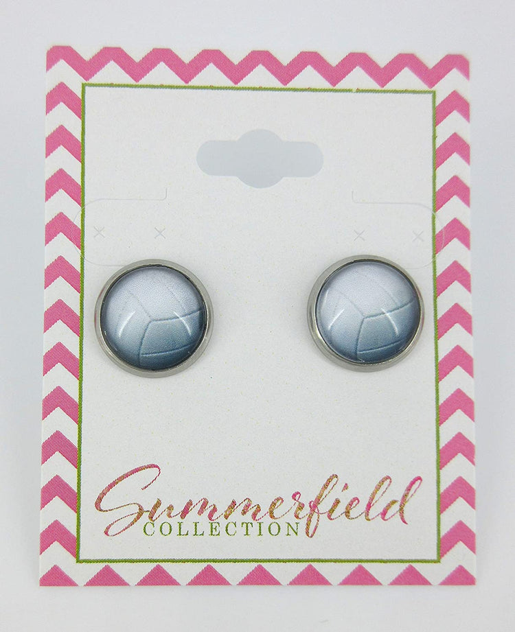 Stainless Steel Volleyball Print Glass Stud Earrings 12mm