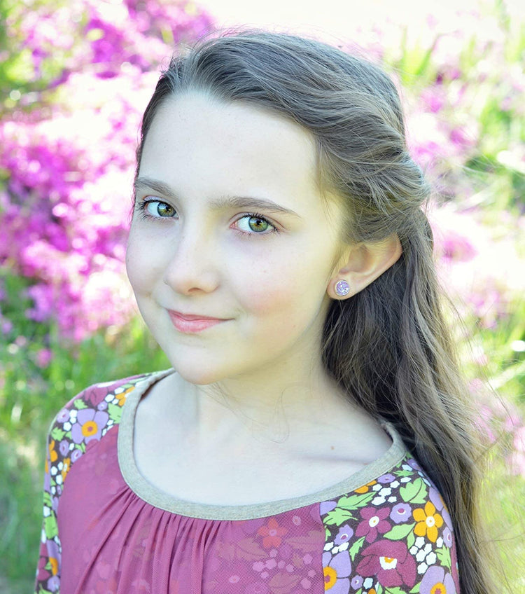 Silver-tone Lavender Purple AB Faux Druzy Stone Stud Earrings 8mm