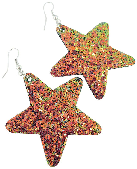 Sunset Glitter Faux Leather Large Star Dangle Earrings