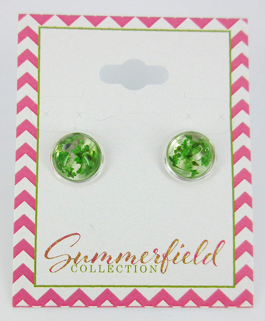 Silver-tone Clear and Dried Flower Resin Stud Earrings 10mm