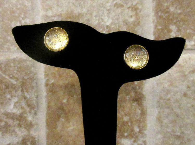 Gold-tone Glitter Glass Stud Earrings Hand-painted 12mm