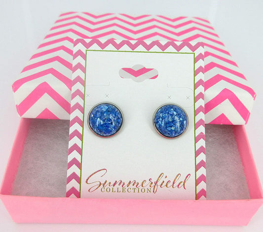 Stainless Steel Blue Faux Shell Stud Earrings 12mm