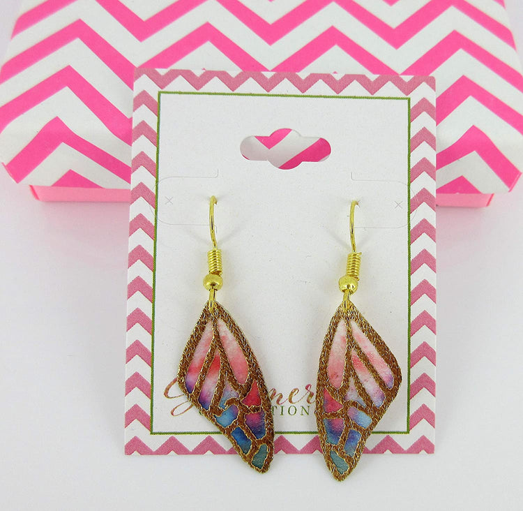 Vivid Rainbow Butterfly Wing Fabric Dangle Earrings