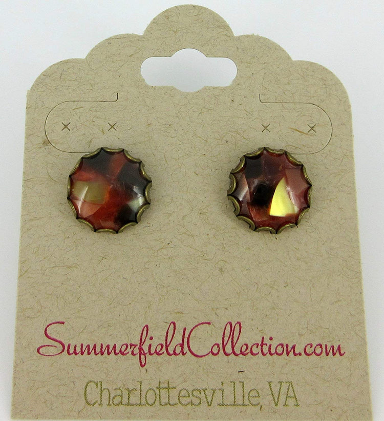 Antiqued Gold-tone Faux Tortoise Shell Resin Stud Earrings 12mm