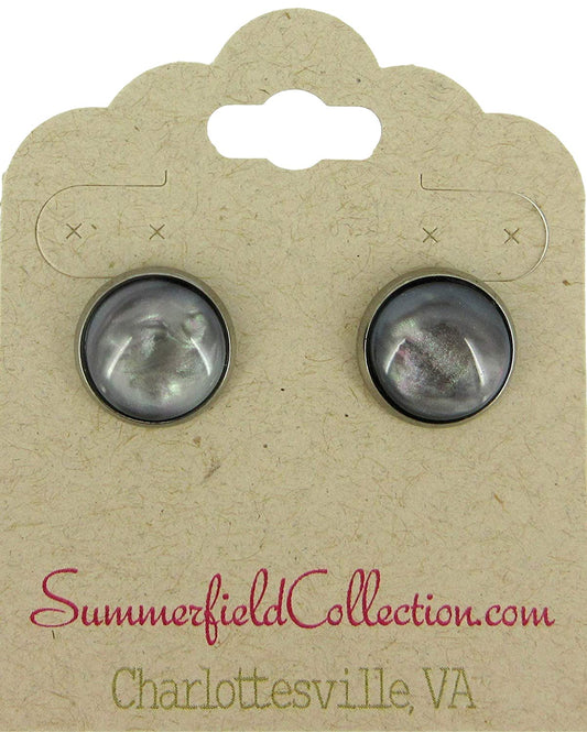 Hematite-tone Faux Stone Resin Stud Earrings 12mm Mystical Gray Pink