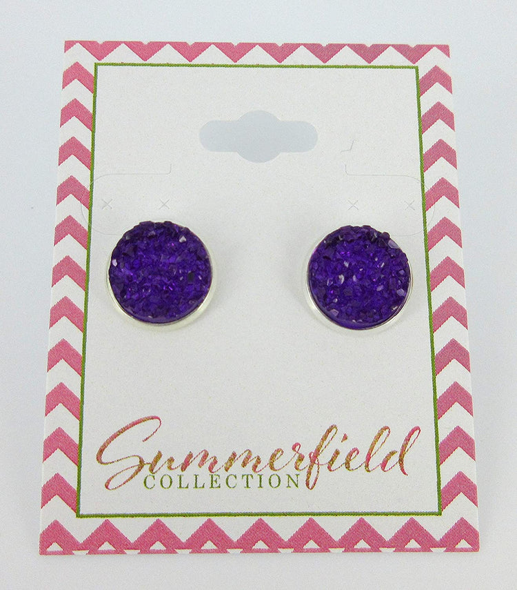 Silver-tone Faux Druzy Stone Stud Earrings 12mm