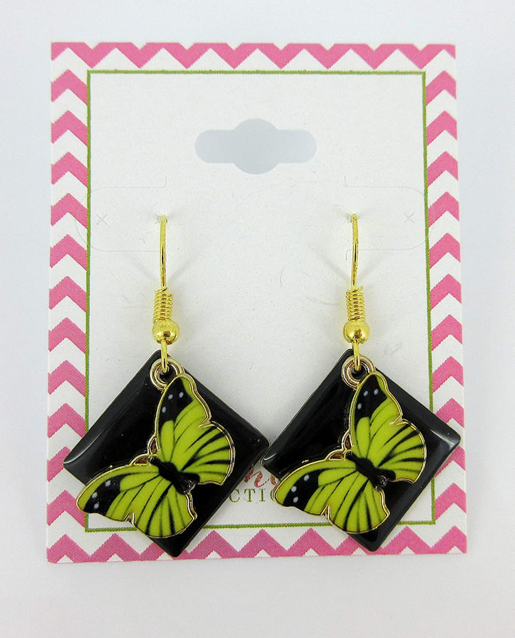 Gold-tone Enamel Butterfly Charm Dangle Earrings
