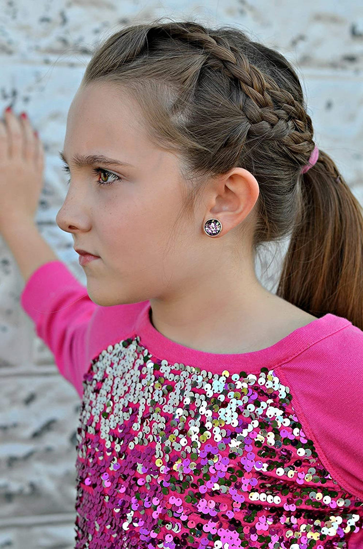 Silver-tone Preppy Mix Glitter Glass Stud Earrings Hand-painted 12mm