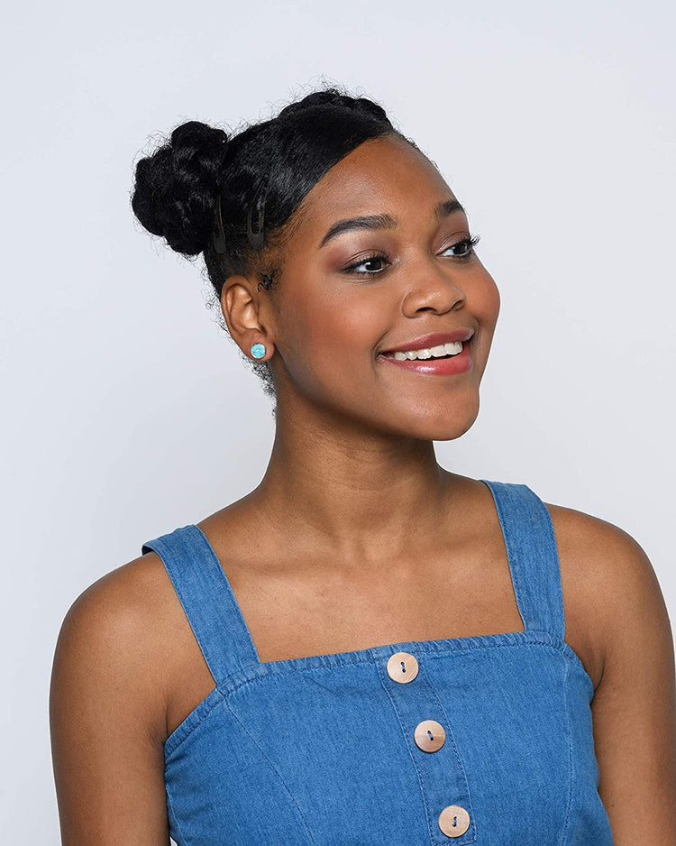 Duo Silver-tone Faux Druzy Stone Stud Earrings 8mm Set (Aqua Blue/Deep Pink AB)