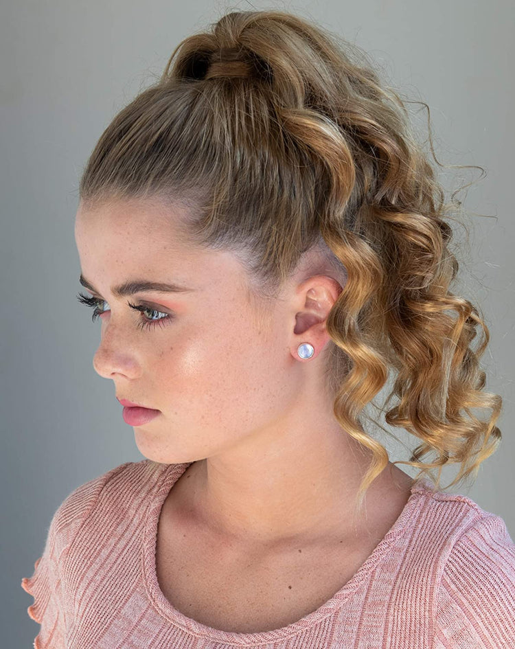 Silver-tone Pastel Purple Color Shift Glitter Glass Stud Earrings Hand-painted 8mm