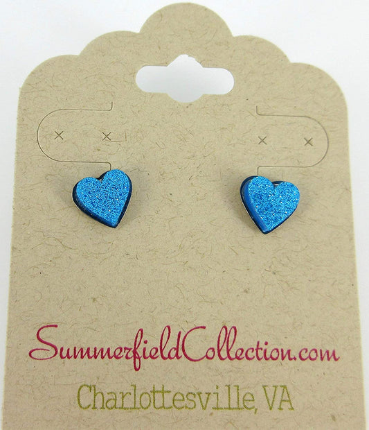 Stainless Steel Aqua Blue Glitter Acrylic Heart Stud Earrings 8mm